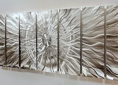 Abstract Silver Metal Wall Art Etched Hanging Sculpture Decor For Indoor/Outdoor • £747.98