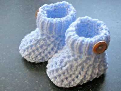 CUTE PAIR HAND KNITTED BABY BOOTIES In BLUE - NEW BORN (1) • £3.50