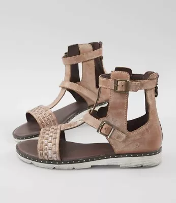 Roan Lyssa Gladiator Sandals Size 10 Leather Almond Epica Bone By Bed Stu Zipper • £47.30