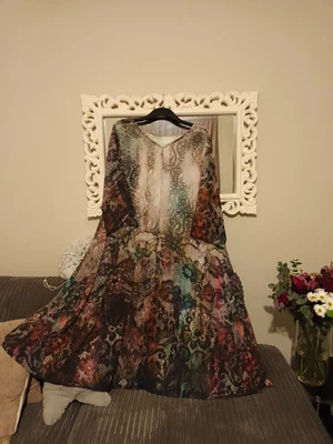 £29.99 • Buy New Women White Floral Print Long Cardigan Size 30/32 Floor Length Open Front