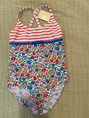 Mini Boden Girls Swim Bathing Suit Flowers Stripes 9-10Y NWT • $22