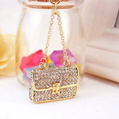 Silver Lady Handbag Shaped Crystal Diamante Bag Charms Handbag Keyring Pendant • £3.99