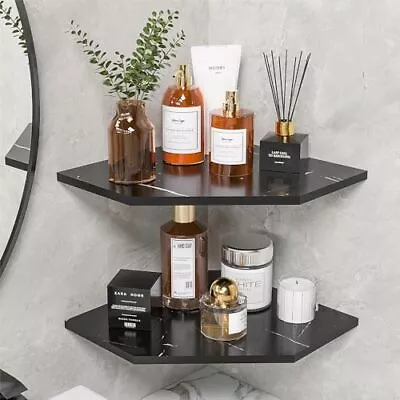 Floating Shelves For Bathroom Corner Set Of 2 Wall Mounted Corner Marble Black • $34.41