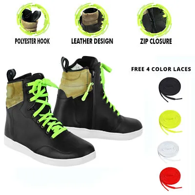 Mens Motorcycle Boots Leather Waterproof Sneakers Motorbike Biker Armoured Shoes • $65.89