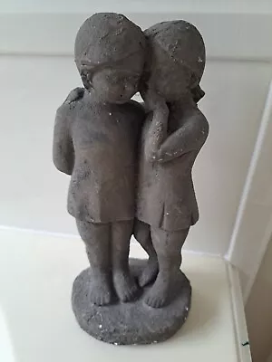 VINTAGE  CEMENT  BOY AND GIRL  GARDEN STATUEHEAVY 13 Inch • $24.99