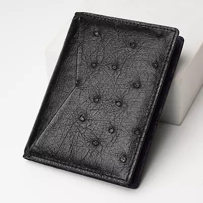 Black Blue Mens Ostrich Leather Slim Minimalist ID Holder Credit Card Wallet • $79