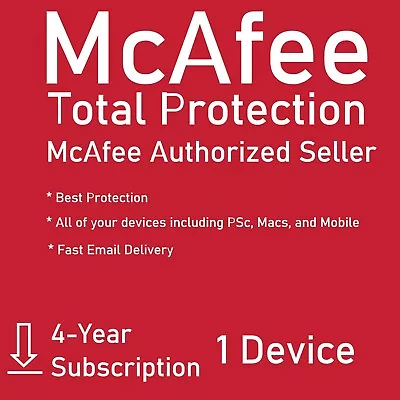 McAfee Total Protection 1 DEVICE / 4 YEAR (Account Subscription) • $68.99