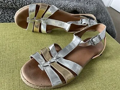 💛 UGG Australia LANETTE Metallic Gold Silver Leather Strappy Sandals Gladiator • $20