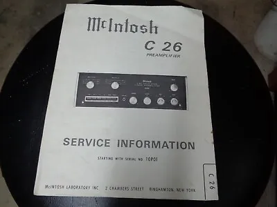 Mcintosh C26 Original Service Information Free Shipping • $25