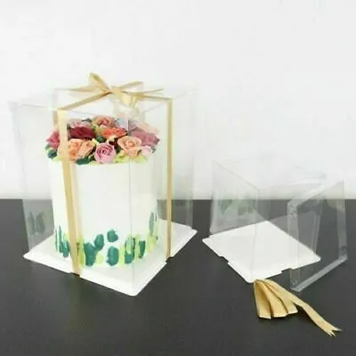 Clear Crystal Cake Box Tall PME Various Sizes With Gold Ribbon Decoration • £13.99