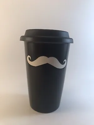 Sonoma Life + Style Mustache Ceramic Travel Coffee Mug / Tea Cup Rubber Lid • $10