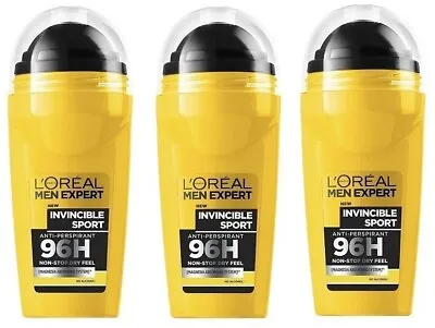 LOreal Men Expert Invincible Sport 96H Roll-On Deodorant 50ml X 3 • £10.53