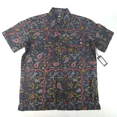 Dickies Mens M Black Paisley Short Sleeve Collared Casual Button Up Shirt New • $25.49