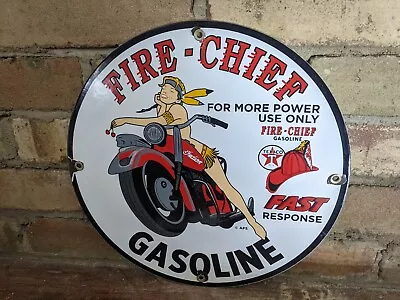 Vintage Texaco Fire-chief Indian Motorcyce Porcelain Gas Pump Sign 12  • $159.99
