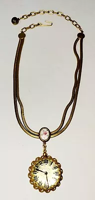 Vintage Guilloche Enamel Watch Pendant Necklace W/Double Snake Chain L@@K • $9.99