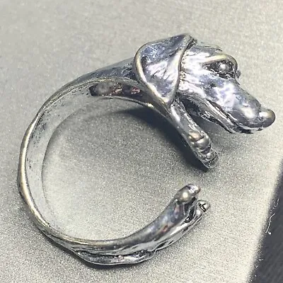 Dachshund Weiner Dog Wrap Ring Silver Tone Adjustable Size 5 Can Stretch Bigger • $12.99