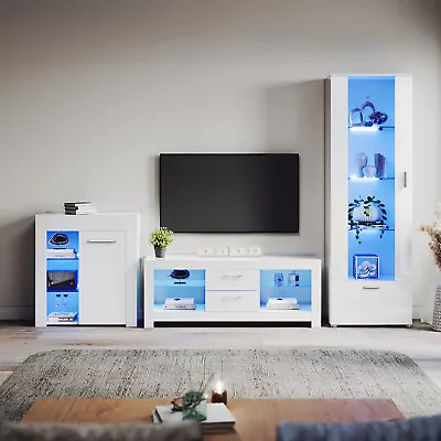 Modern High Gloss 130cm LED TV Cabinet Stand Unit Display Sideboard Cupboard Set • £108.99