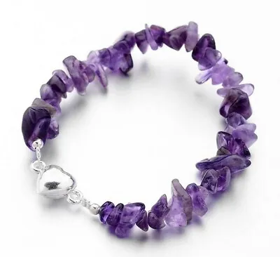 £3.89 • Buy Amethyst Bracelet Crystal Gemstone Love Heart Healing Chakra Silver Anxiety Gift