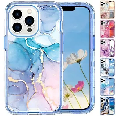 $16.68 • Buy 3in1 Heavy Duty Hybrid Marble Texture Shockproof Case For IPhone 14 13 11 Pro 8+