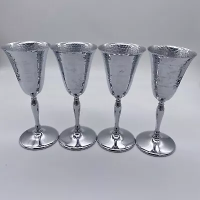 4 Farber Bros Krome Kraft Art Deco Hammered Chrome Cocktail/Liquor Glass Cup Set • $12.50