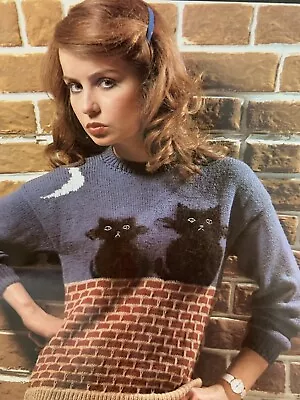 Vtg 80s Intarsia Surface 6222 Sirdar Knitting Pattern Black Cats Jumper 32-38” • £4.99