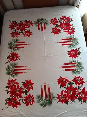 Vintage California Hand Print Imperfect Christmas Tablecloth With Glitter63x52 • $15