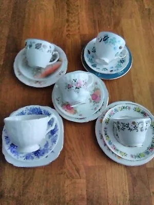 Vintage Bone China Mismatched Tea Set - Cups Saucers & Plates - 5 X Trios • £10