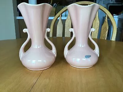 PAIR Of Redwing Pottery Vases 505 USA 7.5”x5” EUC!! Pink/cream Color • $49.99