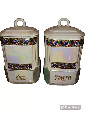 Vintage Mepoco Ware German Lustreware Canister 4 Pieces Pearl Lustre Iridescent  • $38