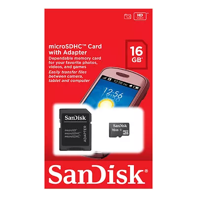 SanDisk Retail 16GB MICRO SD HC MicroSDHC Class 4 Flash Memory Card + SD Adapter • $6.99