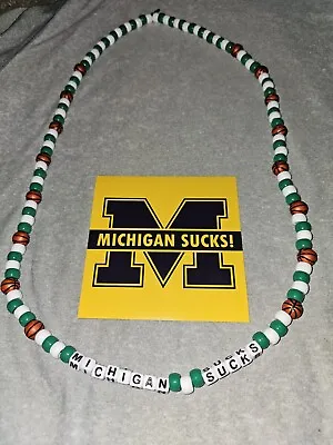 Michigan State Spartans MICHIGAN SUCKS Basketball Bead Necklace & Sticker • $11