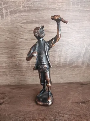 Beautiful VTG OLD Rare FISHERMAN Metal Souvenir Trophy Figure Hunting Fishing • $33