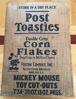 1934 Post Toasties Corn Flakes Mickey Mouse Toy Cut-outs Original Box Lid • $400