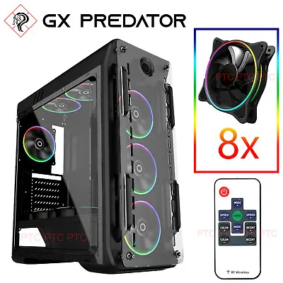 Gaming Tower Optical GX ATX Computer PC Case Full Transparent Panel 8x RBG Fan • $178