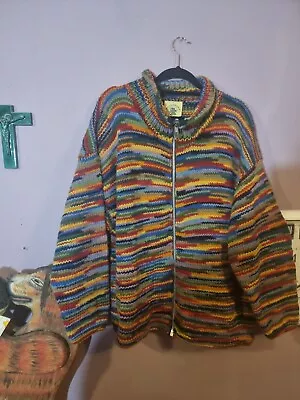 £65 • Buy PACHAMAMA  Vintage Zip Jumper Rainbow 100% Wool