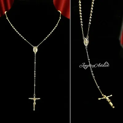 9k Gold Filled Virgin Mary Rosary Bead Jesus Cross Pray Chain Y Lariat Necklace • $15.72