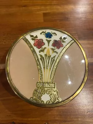 Vintage Art Deco Glass Vanity Cosmetic Makeup Jar Floral Lid Floral Pattern • $14