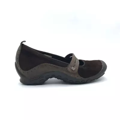 Merrell Womens Plaza Bandeau Mary Janes Shoes Chocolate Brown Suede Slip On 7 • $11