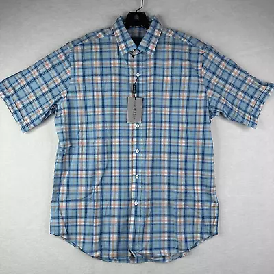 Bugatchi Men’s Size Medium Turquoise Comfort Stretch Short Sleeve Button Shirt • $39.96