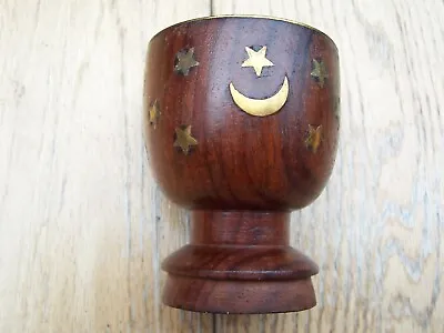 Small Antique Middle Eastern Cup Wooden With Brass Inlal Bowl. Incense Burner. • $6.22