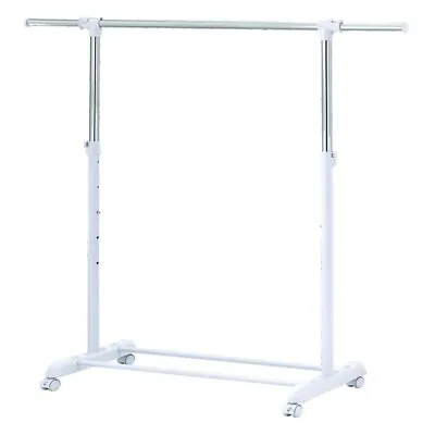 Adjustable Clothing Rolling Garment Clothes Rack Heavy Duty Metal Chrome White • $14.99