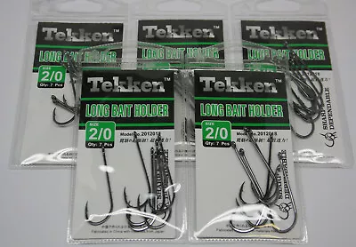 Tekken Long Bait Holder Fishing Hooks X5 Packs Size #2/0 Chemically Sharp BKK • $24.95