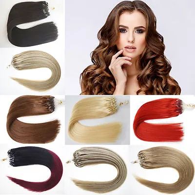 7A  Remy Human Hair Extensions Loop Micro Ring Silicone Beads 16-26Inch • $33.11