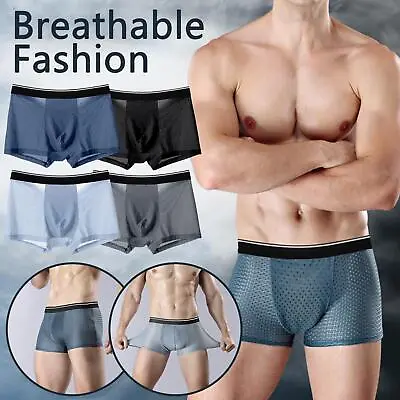 4 PACK For Men Bamboo Wear Underwear Shorts Ice Silk Boxer Briefs Mesh HOT • £7.60