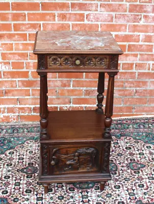 French Antique Carved Oak Britany Nightstand • $1200