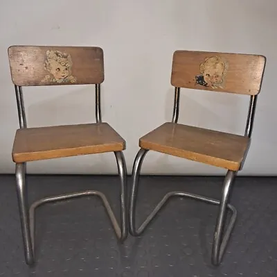 Set Of 2 Vintage Children's Cantilever Chrome Wood  Chairs • $59