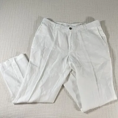 $16.99 • Buy Tasso Elba Mens 100% Linen Pants 34x30 Flat Front Straight Leg Beach Chinos FLAW