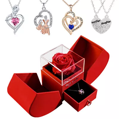 Soap Rose Apple Jewelry Box W Heart Pendant Necklace Forever Flower Jewelry Gift • $21.60