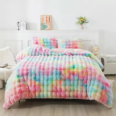Lotus Karen Fluffy Comforter Cover Set-Rabbit Fluff Faux Fur Duvet Cover Quee... • $132.04
