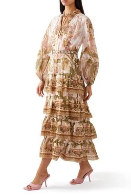 $750 • Buy BNWT Zimmerman Lyre Floral Tiered Midi Dress Size 1 RRP $1,100
